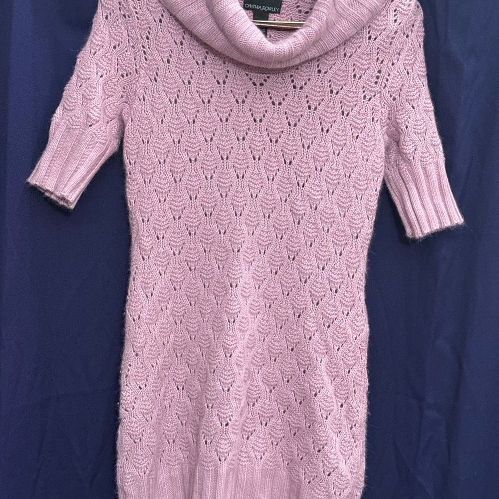Cynthia Rowley Angora Knit Sweater Dress Pink Cowl Neck EUC Soft Romantic